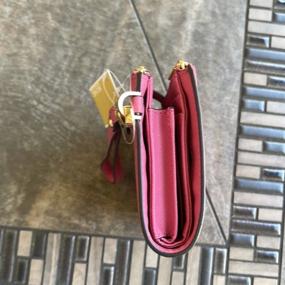 Michael Kors Jet Set Travel Large Double Zip Wristlet Wallet Rosewood Leather - Picture 2 of 16